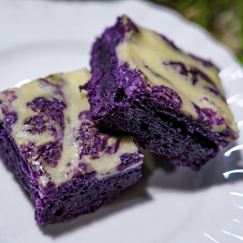 Home baked Ube Brownie with a cream cheese swirl topping