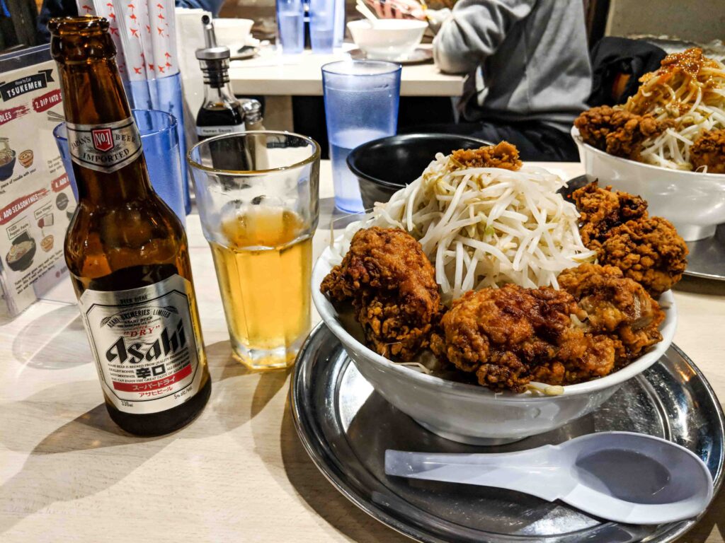 Kims Eatery- Ramen Gojiro large Fried karaage Chicken Ramen meal with Asahi beer